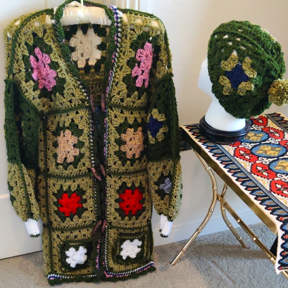 New Crochet Sweater W/Hat Set